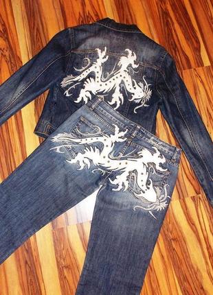 Супер-комплект "just cavalli" - куртка і джинси - щільний класичний денім