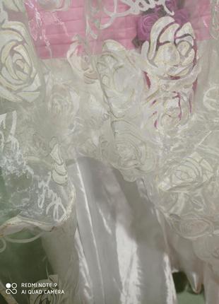 Х7. біла нарядна сукня плаття на дівчинку з трояндами пишне з блисеом атлас шифон бавовна miledi3 фото