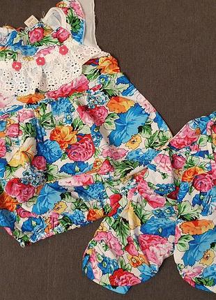 Летний, яркий, нарядный костюм блуза и капри 1,5-2 года, рост 86-92 см