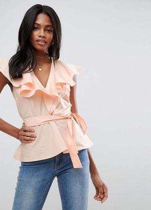 Блуза з бавовни абрикосового кольору з пишними воланами і поясом