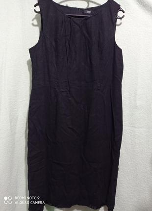 36 деловое базовое чёрное платье без рукавов под поясок лён вискоза1 фото