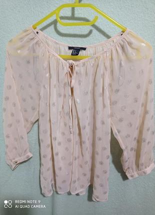 2 нарядная персиковая в горошек блуза реглан золотистая с блеском