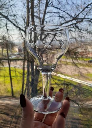 Келихи лікерні 🍸срср чарки на ніжці радянські тонке скло вінтаж фужер для ликера горошек гравірування