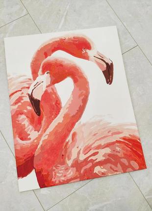 Готовая картина на стену по номерам розовые фламинго на полотне