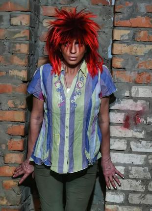 Сорочка з рюшами в смужку вишивка аплікацією per una коттон бавовна2 фото