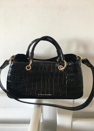 Чёрная кожаная сумка с тиснением под крокодила,италия