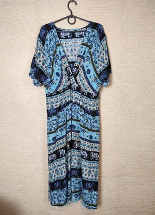 Летнее легкая сукня платье миди батал с орнаментом вышиванка цветочный слоники3 фото