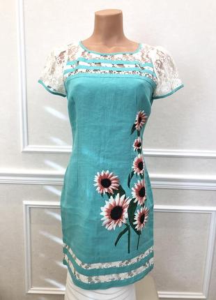Сукня з натурального льону приємного м'ятного кольору