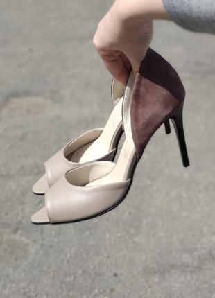 Туфлі човники замшеві шкіряні на каблуці шпилька 9см