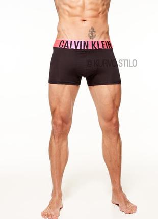 Мужские трусы calvin klein (модель intense), цвет черный с розовой резинкой4 фото