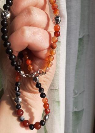 Ожерелье из натуральных камней агат, сердолик и сардорикс4 фото