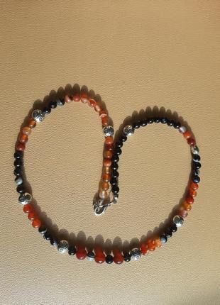 Ожерелье из натуральных камней агат, сердолик и сардорикс3 фото