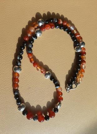 Ожерелье из натуральных камней агат, сердолик и сардорикс1 фото