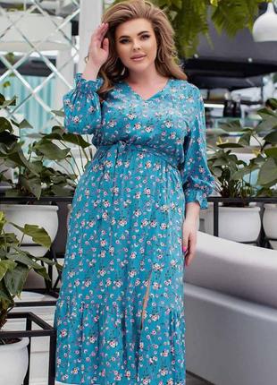 Платье миди стильное с розрезом штапель