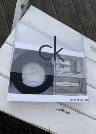 Чоловічий ремінь calvin klein з 2 пряжками чорний на подарунок хлопцю / чоловіку / колезі6 фото