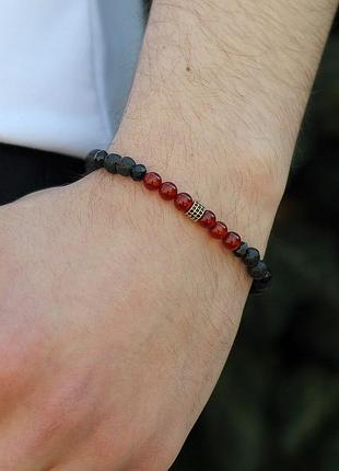 Браслет  мужской сердолик и лава со вставками