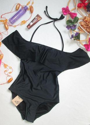 Шикарный сдельный слитный черный купальник со спущенными плечами и рюшами primark 🌺👙 🌺1 фото