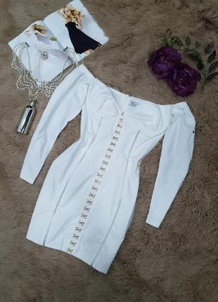 Біле плаття бавовна корсет гачки пишні рукави-ліхтарики oh polly сток аутлет2 фото