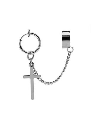 Серьга сережка серёжка серебро мужская женская панк крест хрест крестик каффа