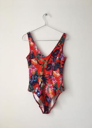 Боди красно-оранжевого цвета с оригинальным цветочным принтом h&m