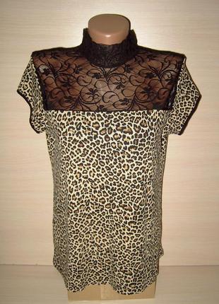 Леопардовая футболка с гипюром
