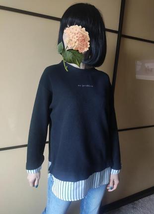 Черный свитшот кофта на флисе от zara collections