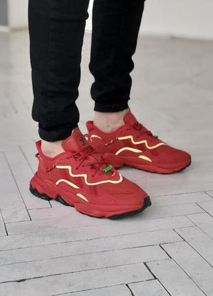 Шкіряні чоловічі кросівки adidas ozweego червоні рефлективні (40-45)