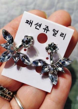 Серьги джекеты хрустальный цветок серёжки6 фото
