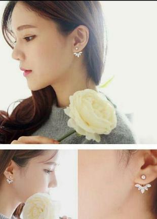 Серьги джекеты хрустальный цветок серёжки5 фото