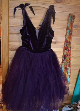 Новое бархатное платье с фатином nothing but love! королевский пурпурный!
