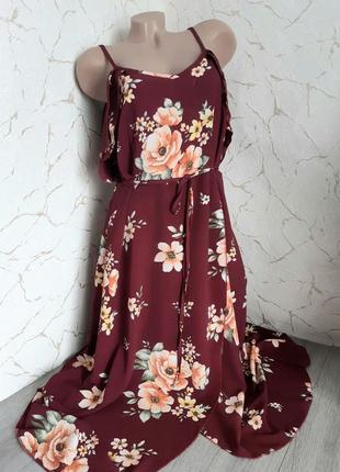 Сарафан,плаття,сукня міді бордовий з квітковим принтом розмір 54