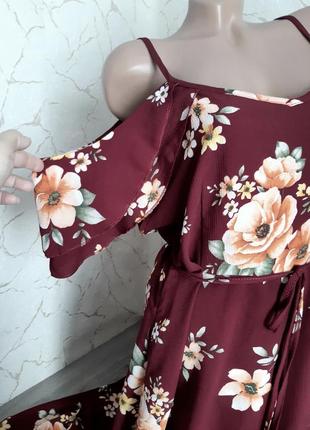Сарафан,плаття,сукня міді бордовий з квітковим принтом розмір 545 фото