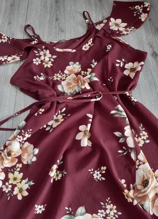 Сарафан,плаття,сукня міді бордовий з квітковим принтом розмір 548 фото