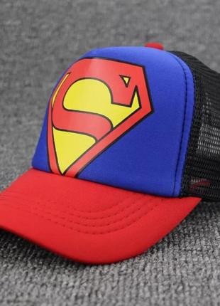 Детская кепка тракер супермен (superman) с сеточкой синяя, унисекс