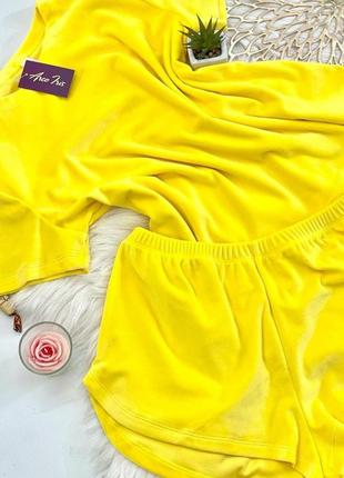 Плюшевая пижама бархатная пижама футболка шорты мягкая пижама мягенькая жёлтая пижама