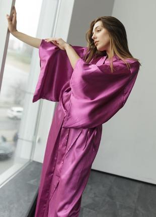 Стильное элегантное длинное кимоно атлас 42-50 халат3 фото