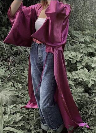 Стильное элегантное длинное кимоно атлас 42-50 халат10 фото