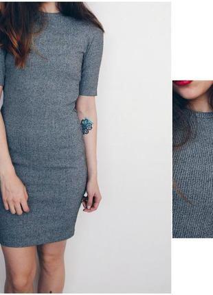 Серое платье футболка в рубчик topshop s-m 8-10