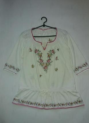Красивая нарядная белая блузка, туника вышиванка, next р.10/383 фото
