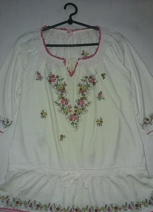 Красивая нарядная белая блузка, туника вышиванка, next р.10/384 фото