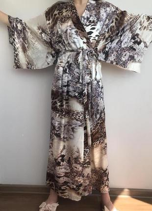 Стильное элегантное длинное кимоно атлас 42-50 халат8 фото