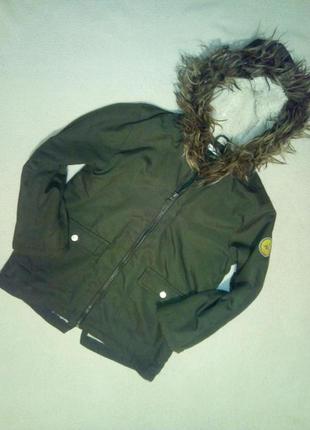 Парка хаки осень - весна на меху для девочки 7/8 л
