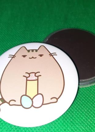 Круглий магніт кіт пушини готується до паска, великдень великдень pusheen1 фото