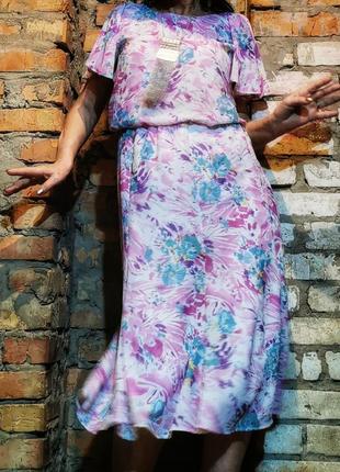 Платье винтажное миди в принт цветы canda расклешенное2 фото