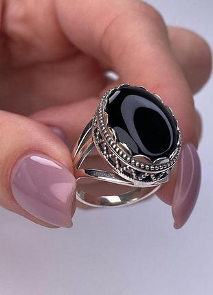 Серебряное кольцо с ониксом, 925, черненое серебро