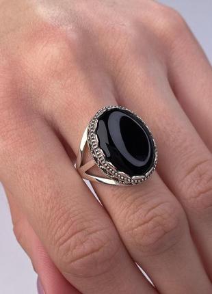 Серебряное кольцо с ониксом, 925, черненое серебро3 фото