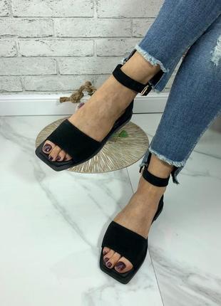 Хіт 2022!жіночі босоніжки квадратний носок на низькому ходу, натуральна шкіра/замша