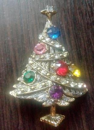 Брендовая брошь рождественское дерево hollycraft. коллекционное украшение, винтаж2 фото