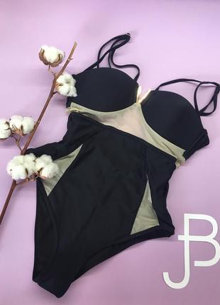 Слитный купальник с v-образным вырезом и сетчатыми вставками river island