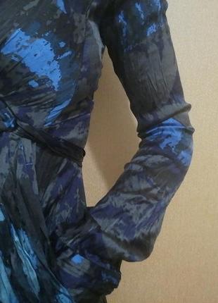 Плаття сарафан літо жіноче довгий рукав платье синее разноцветные гофрированное глубокий вырез длинный рукав2 фото